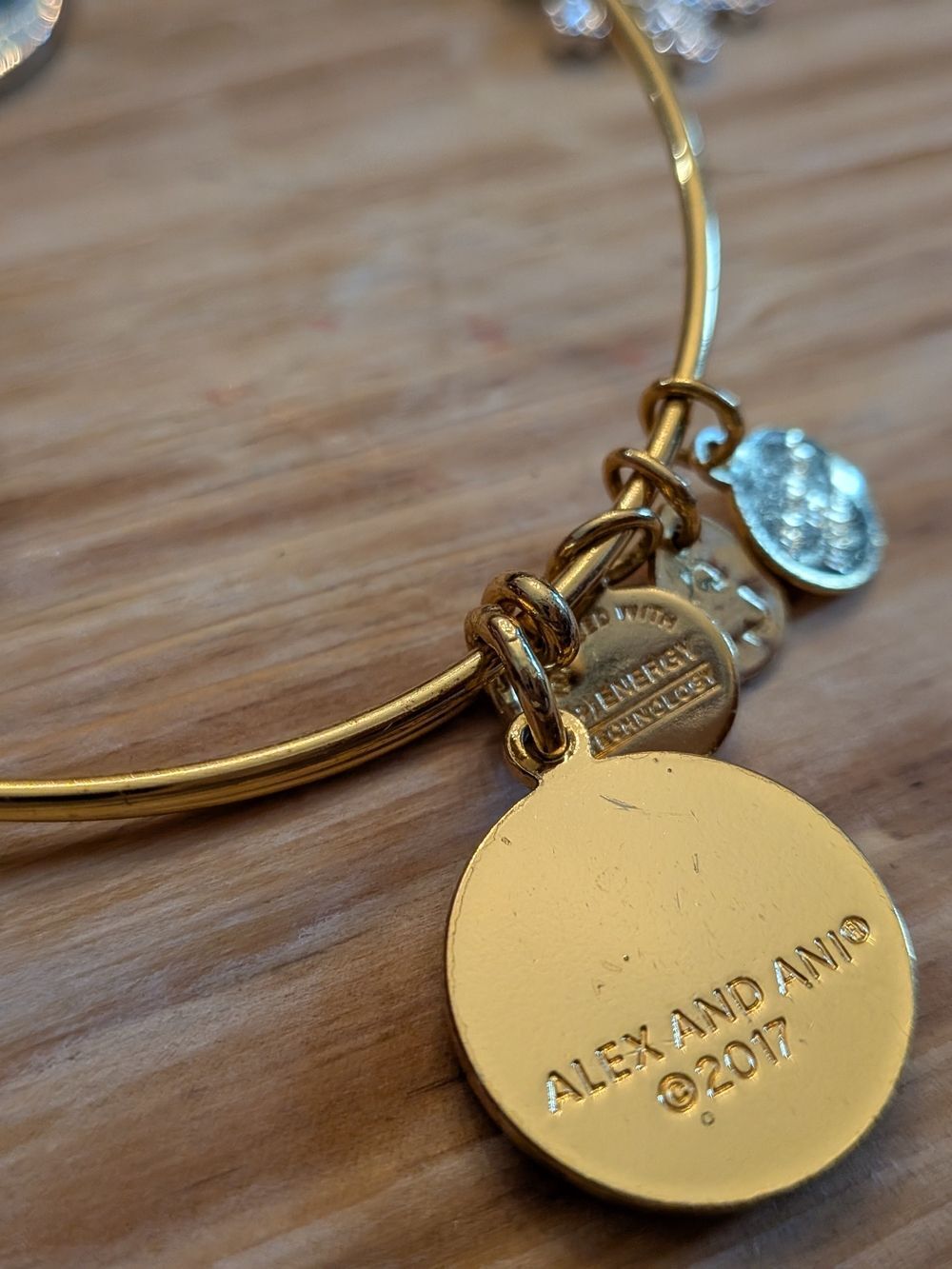 Alex and Ani Gold Tone "You Got This Purple" Enamel Charm Bangle Bracelet - Picture 4 of 5